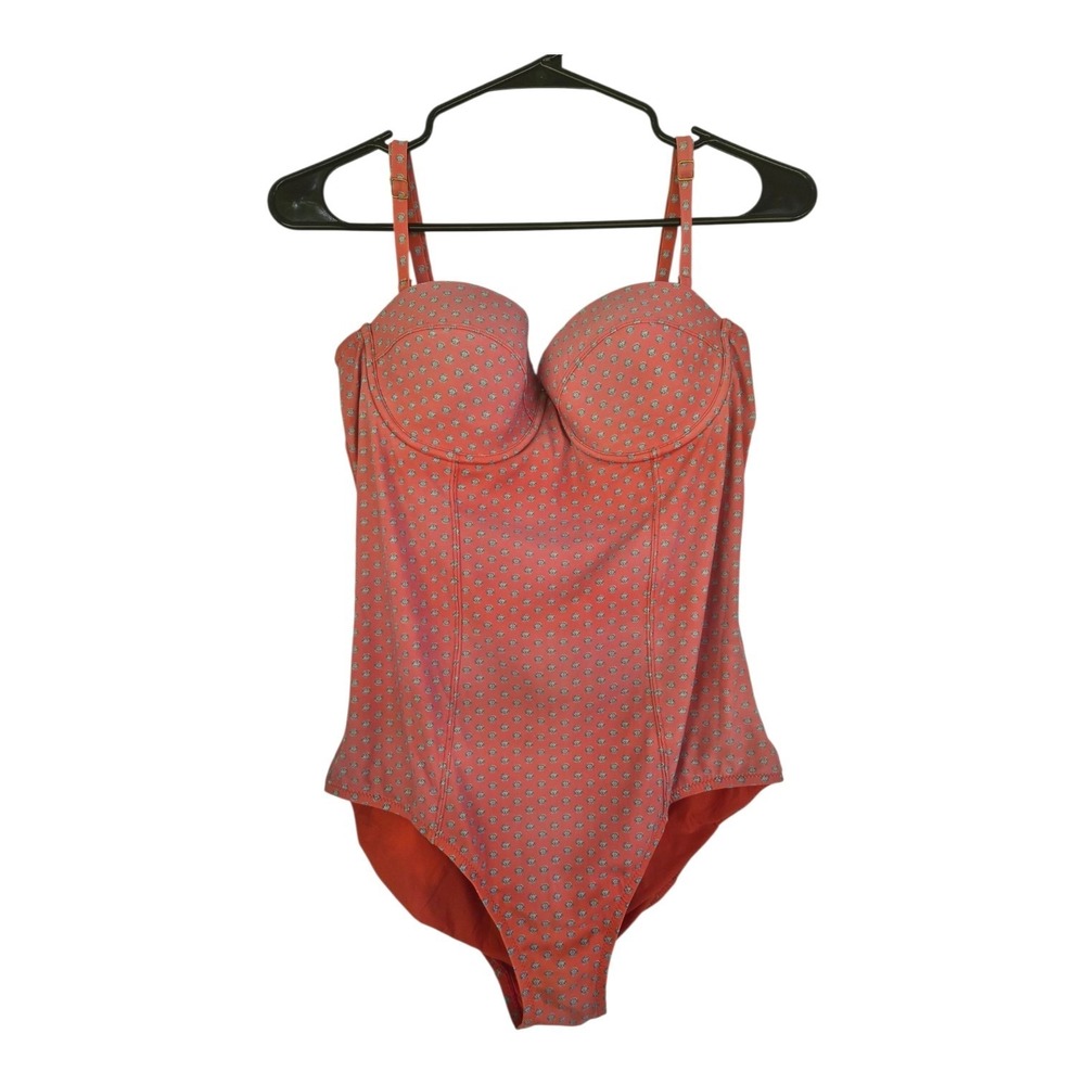 Tory Burch One Piece Swimsuit Coral Pink Geo Print Underwire Size Medium